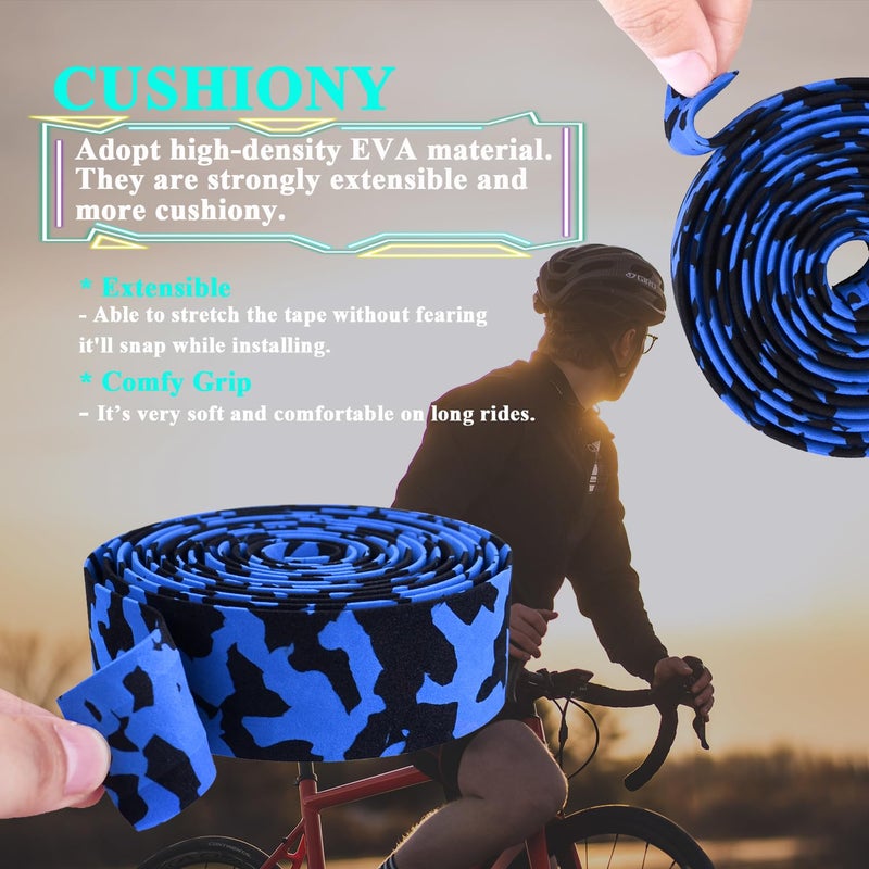 KINGOU Black & Blue Camouflage EVA Road Bike Handlebar Tape Bar Wraps - 2PCS Per Set - Image 3